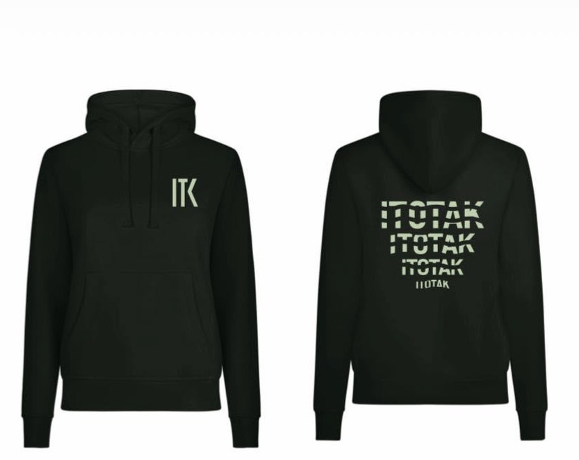 Sudadera ITOTAK color hunter green con capucha, vista delantera y trasera
