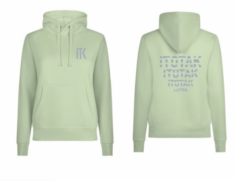 Sudadera ITOTAK color aloe con capucha, vista delantera y trasera